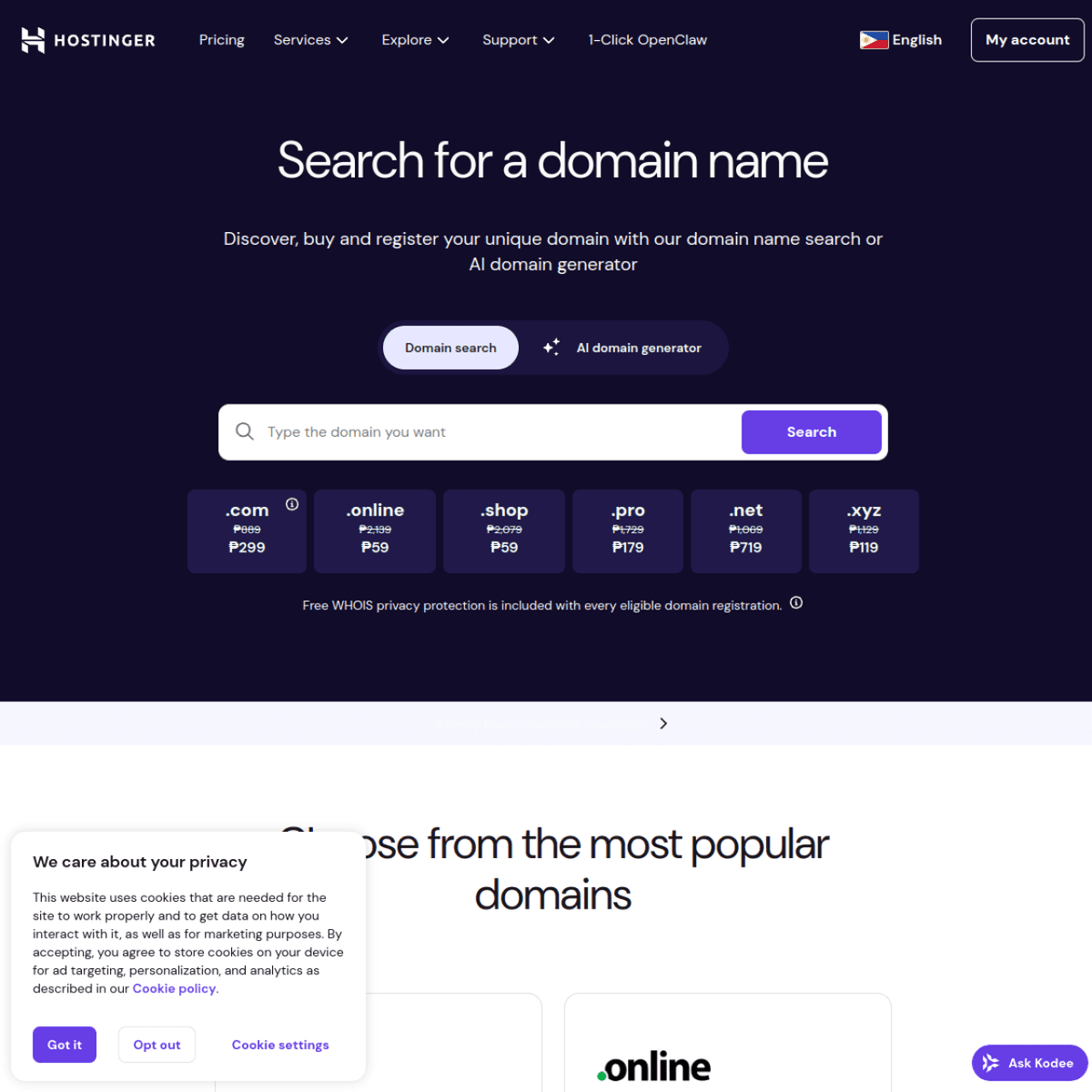 Hostinger - Domains screenshot 1