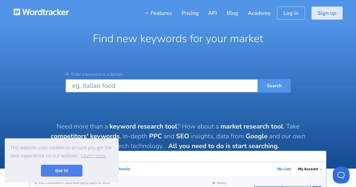 Wordtracker screenshot 1
