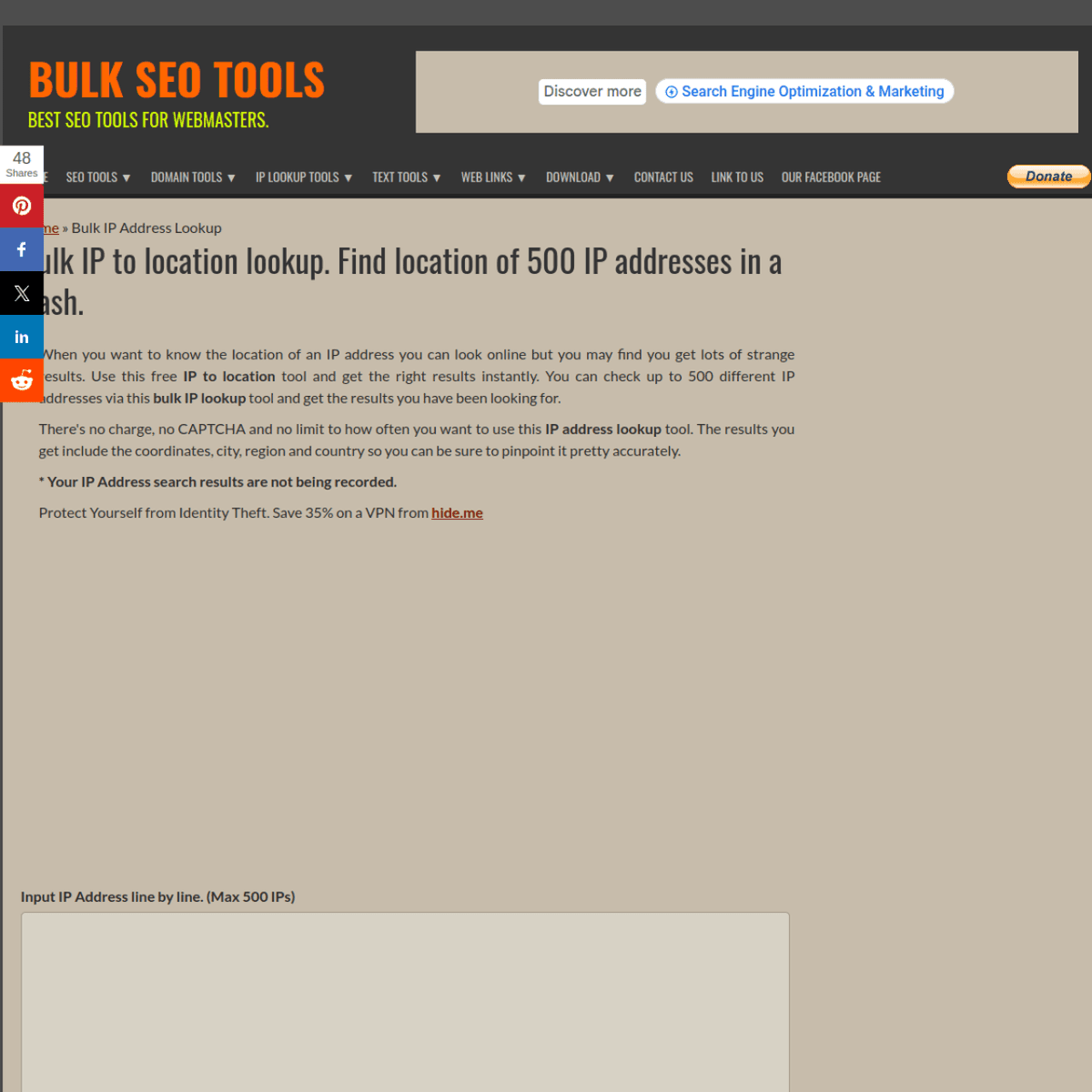Bulk IP to Location Lookup screenshot 1