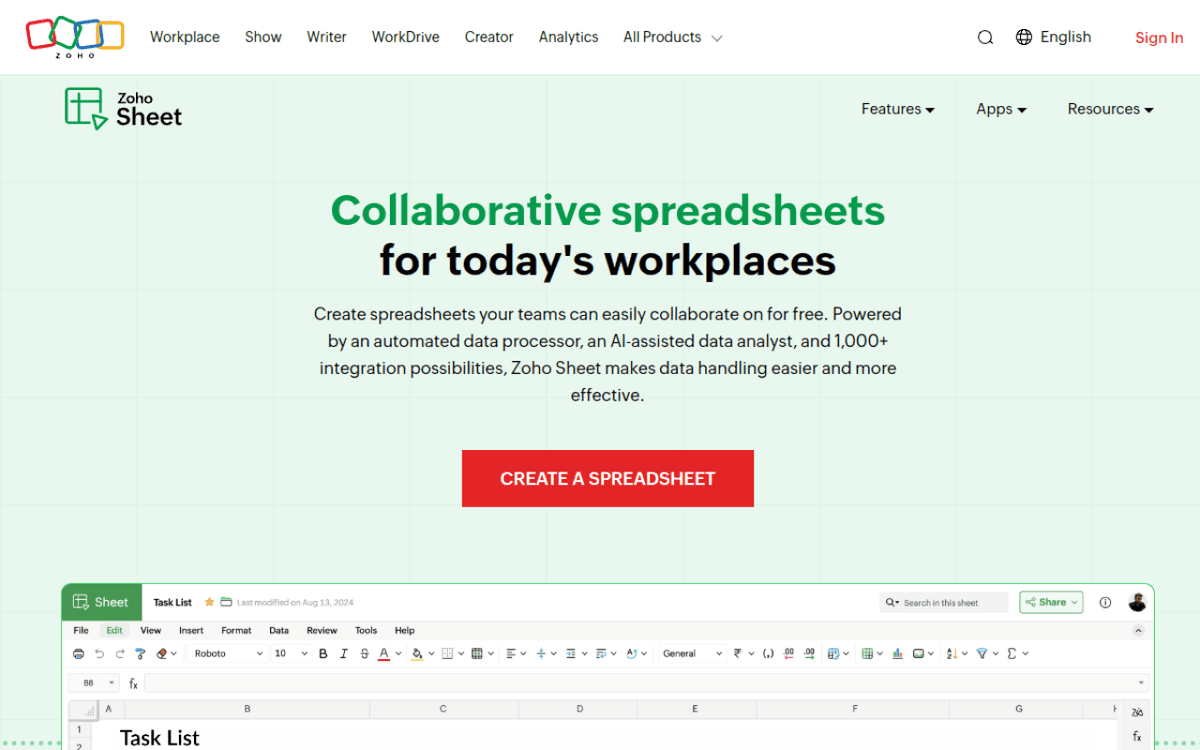 Zoho Sheets screenshot 1