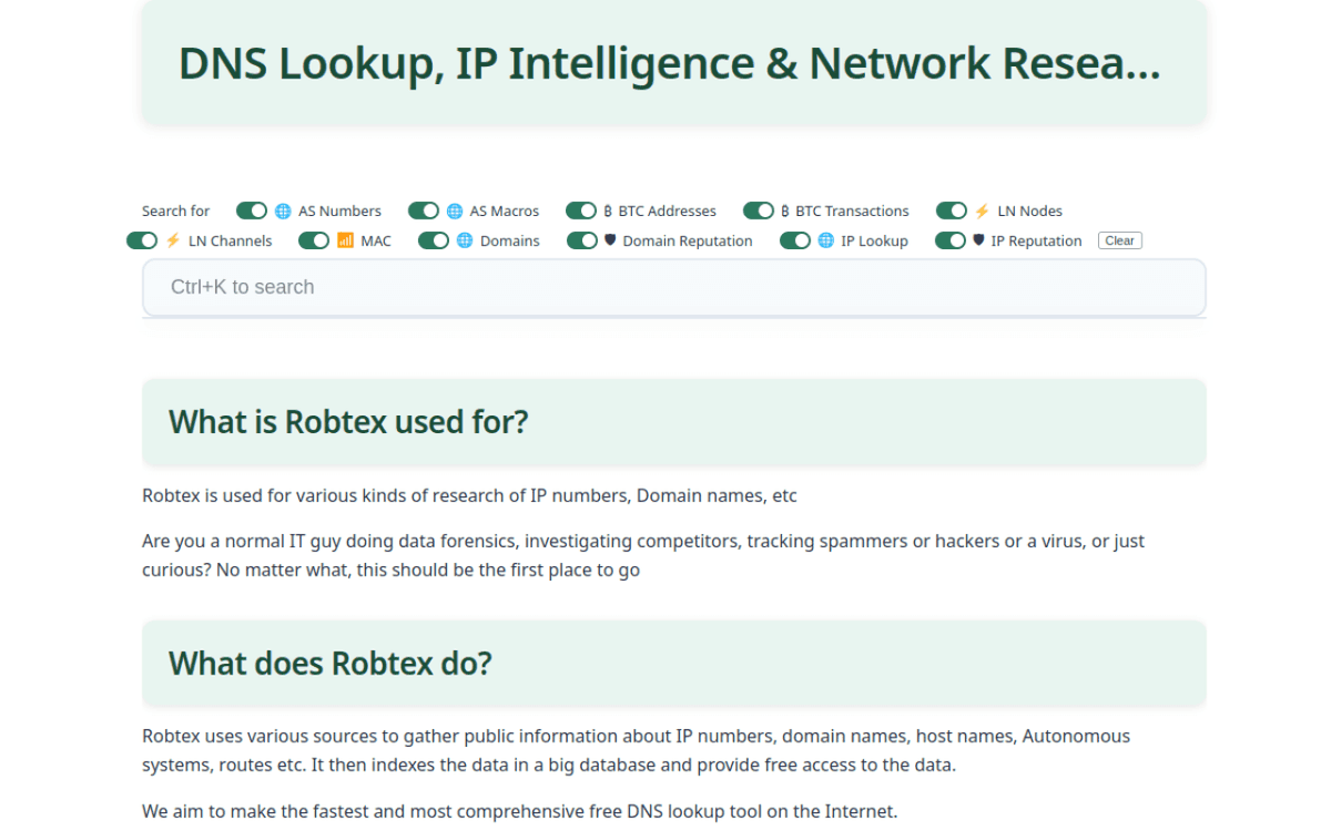 Robtex screenshot 1