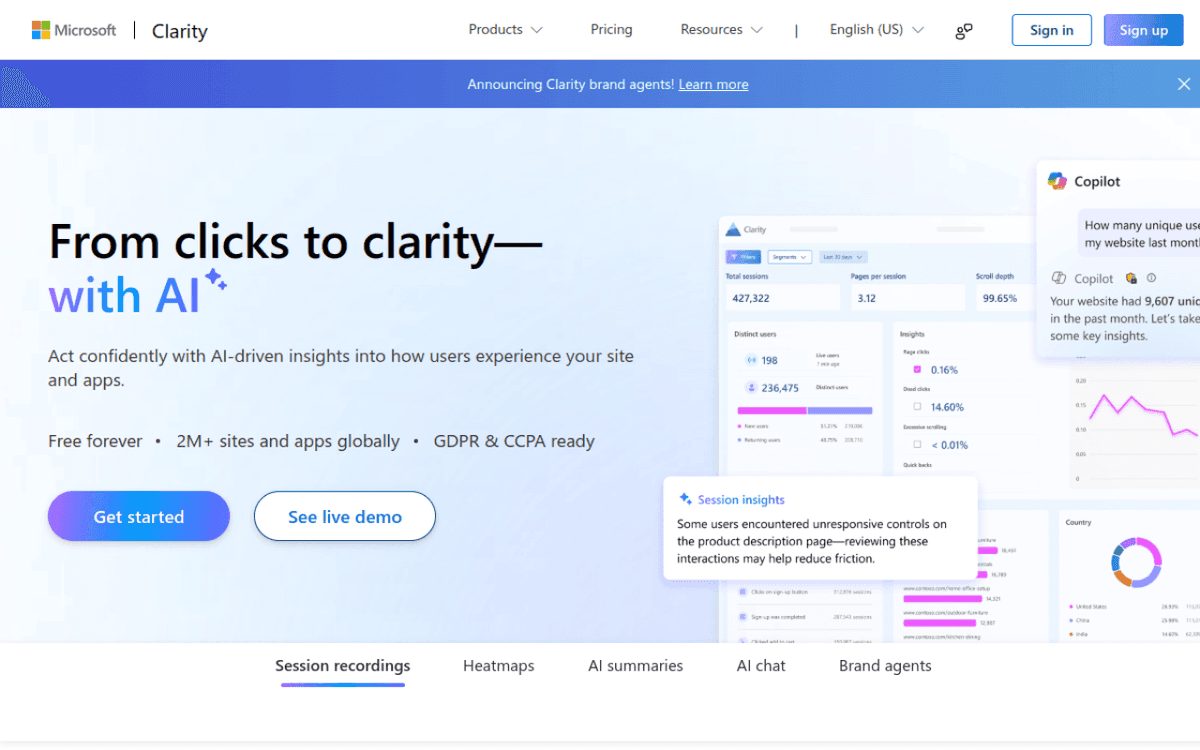 Microsoft Clarity screenshot 1