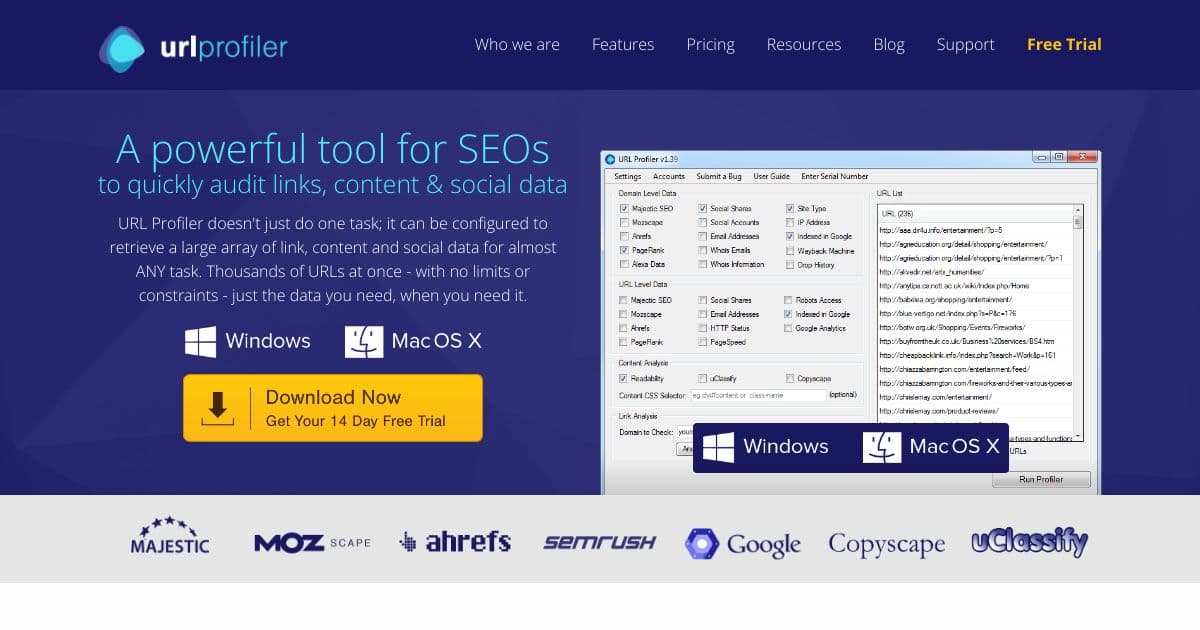 URLProfiler screenshot 1